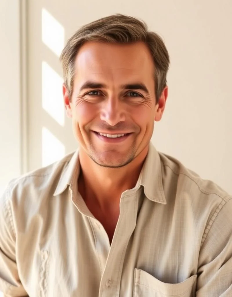 Portrait du fondateur d'Ignite, sourire chaleureux, lumière naturelle