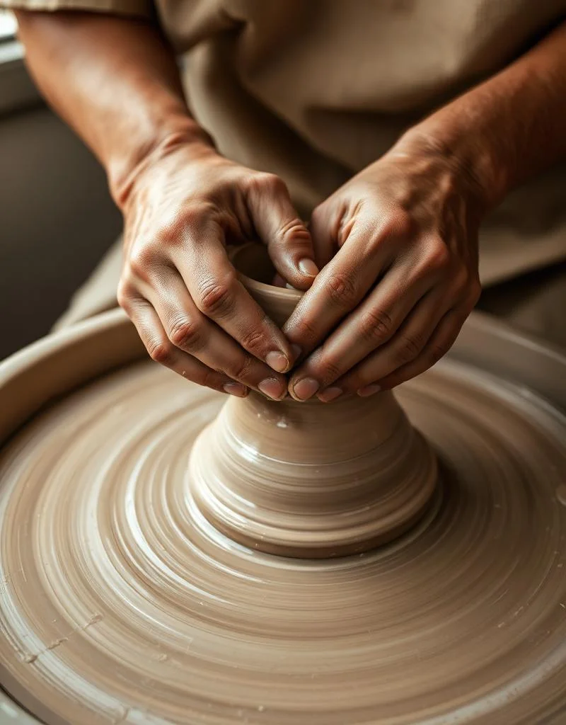 Mains d'artisan façonnant un objet en céramique