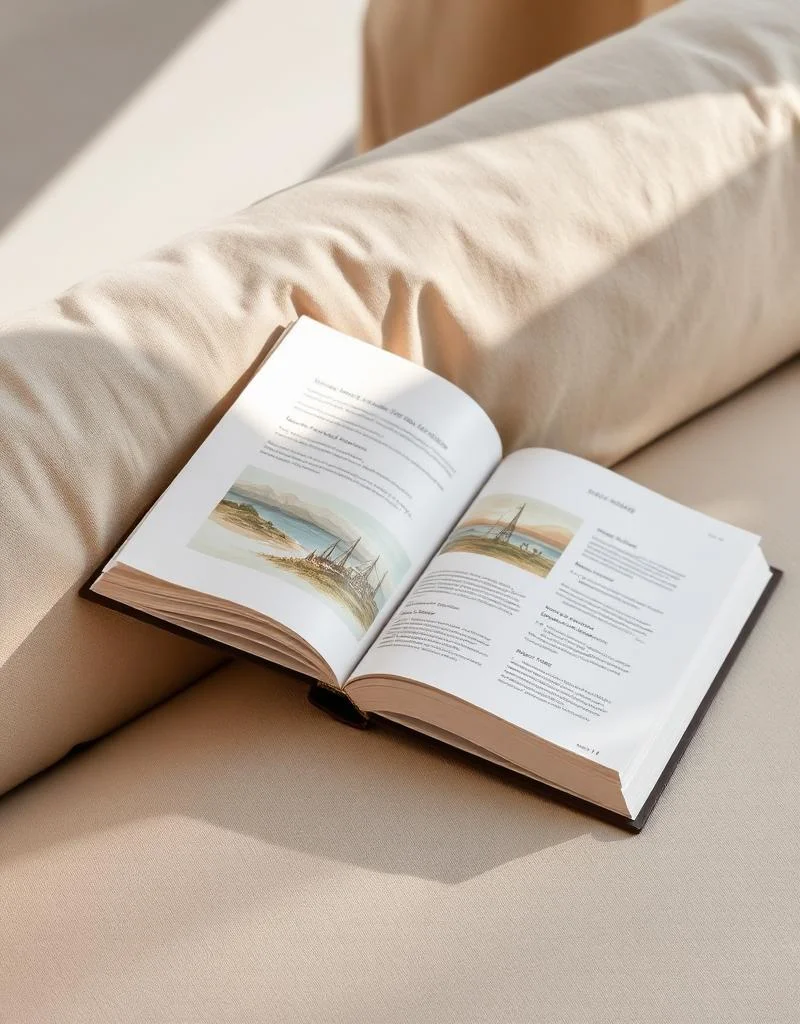 Personne lisant un livre illustré sur un canapé en lin